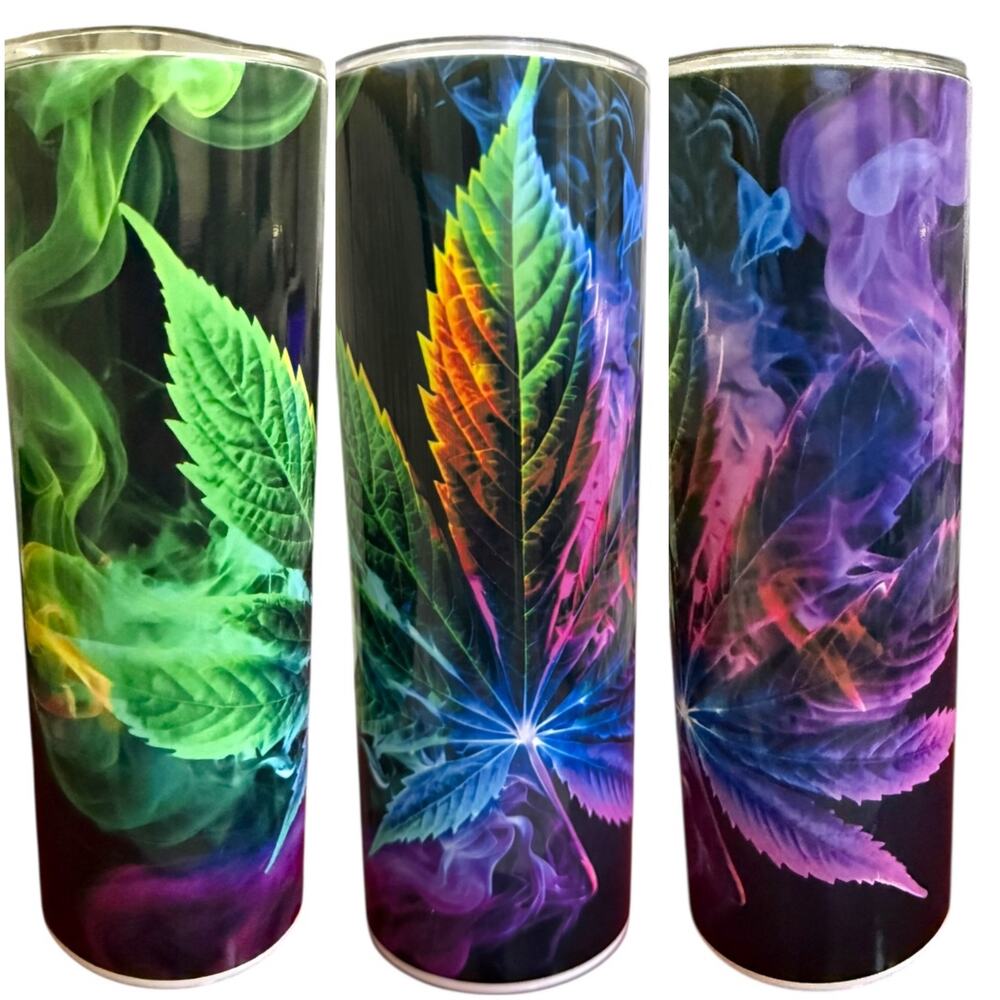 Rainbow Leaf 20oz Stainless Steel Tumbler‎ Cup with Colorful Smoke Design 🌈🔥